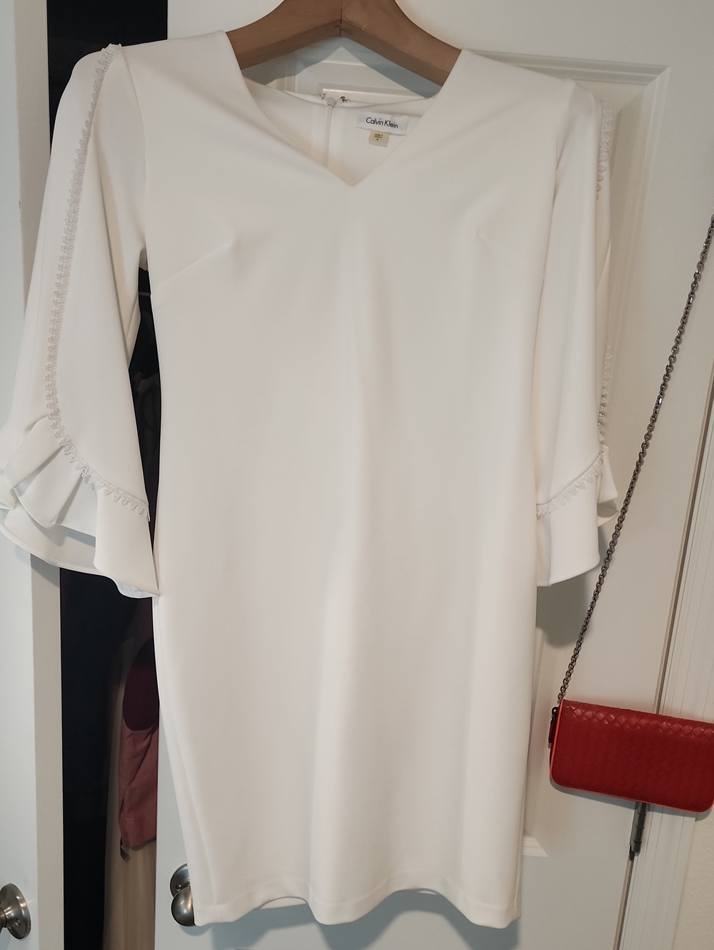 Calvin Klein White V-Neck Ruffle Sleeve Mini Dress